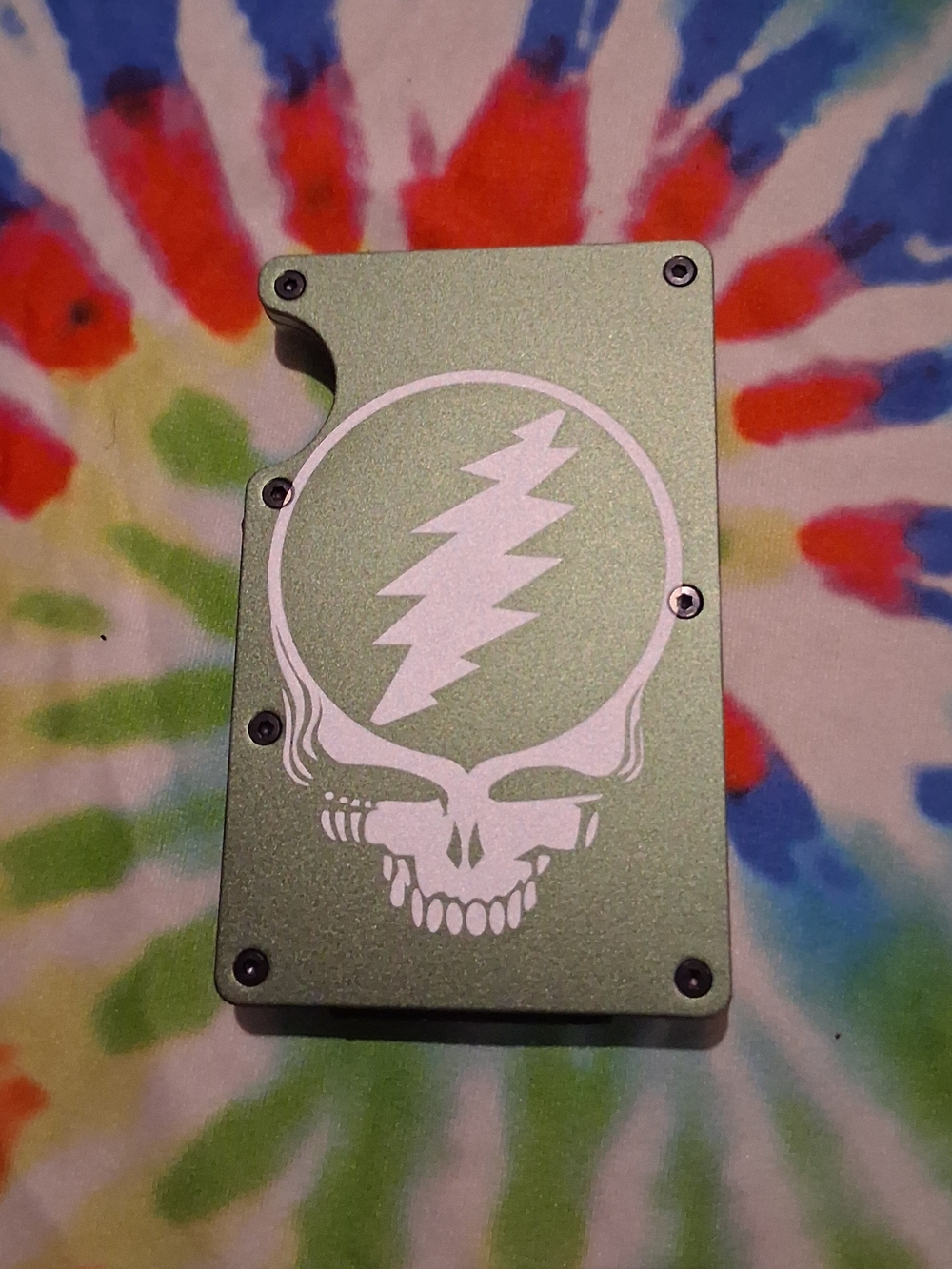 Grateful Dead RFID Blocking Slim Aluminum Wallet W/Strap For Cash Military Green